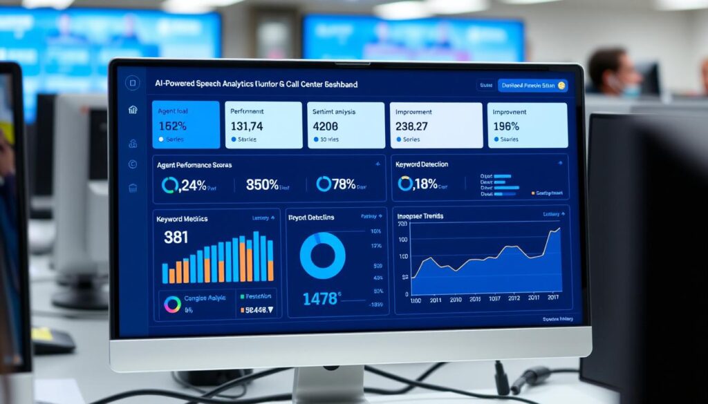 AI-powered speech analytics dashboard showing call center performance metrics