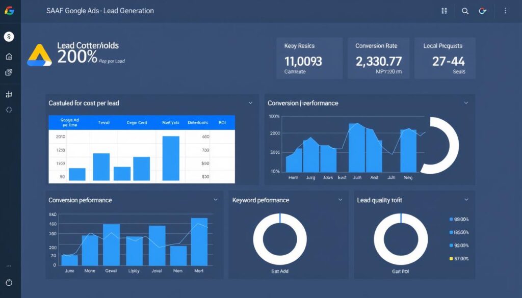 Dashboard showing SaaS company's Google Ads lead generation campaign results Dashboard showing SaaS company's Google Ads lead generation campaign results