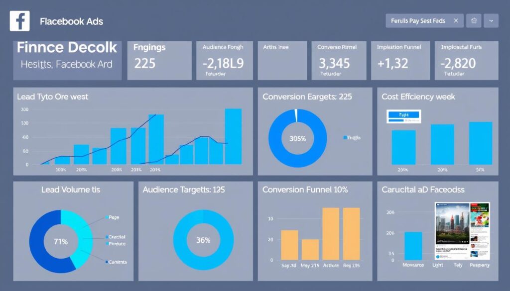 Dashboard showing financial services firm's Facebook Ads lead generation campaign results Dashboard showing financial services firm's Facebook Ads lead generation campaign results