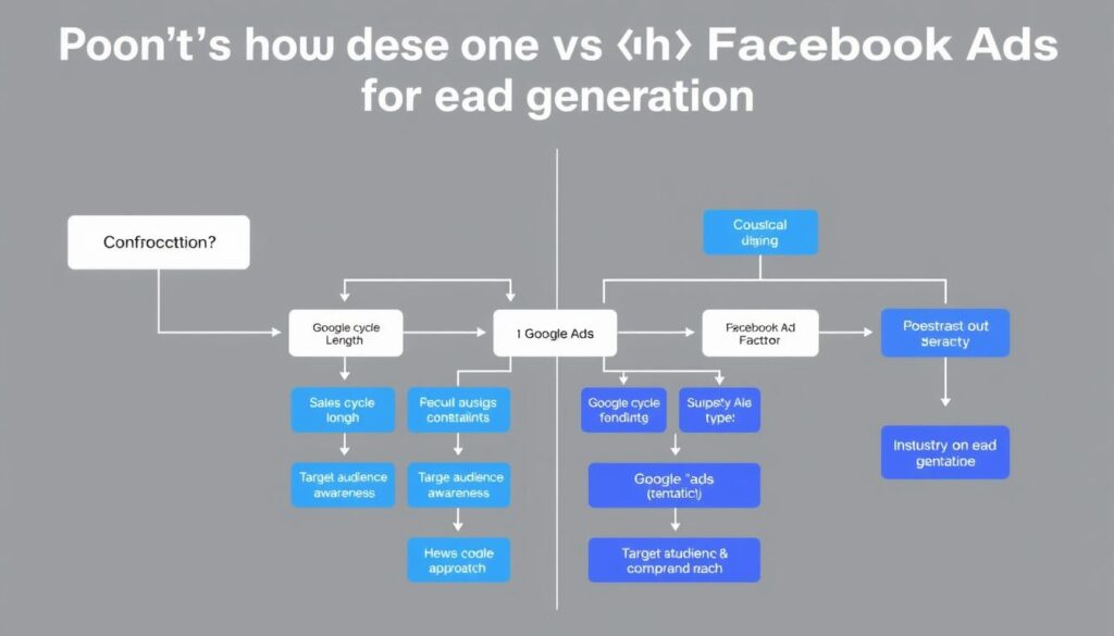 Decision flowchart for choosing between Google Ads and Facebook Ads based on business factors Decision flowchart for choosing between Google Ads and Facebook Ads based on business factors