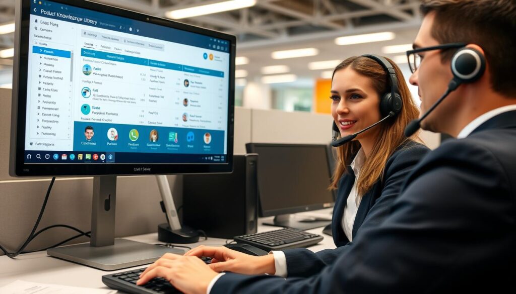 Digital product knowledge library being used by call center agent during customer call
