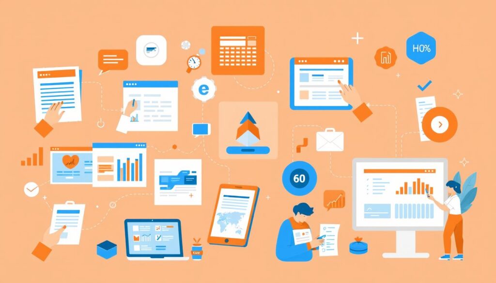 Interactive content examples showing quizzes, calculators and assessments