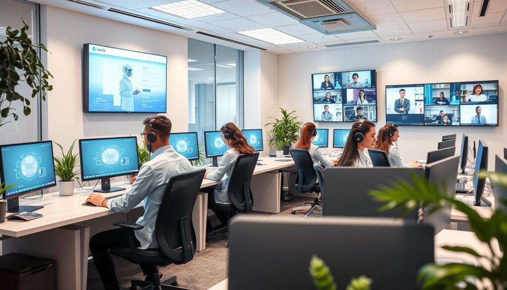 Modern call center setup 2025 with AI integration and remote agents Modern call center setup 2025 with AI integration and remote agents