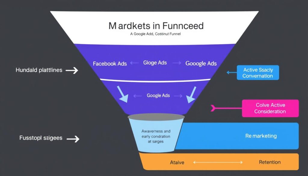 Multi-platform funnel showing how Google Ads and Facebook Ads work together for lead generation Multi-platform funnel showing how Google Ads and Facebook Ads work together for lead generation