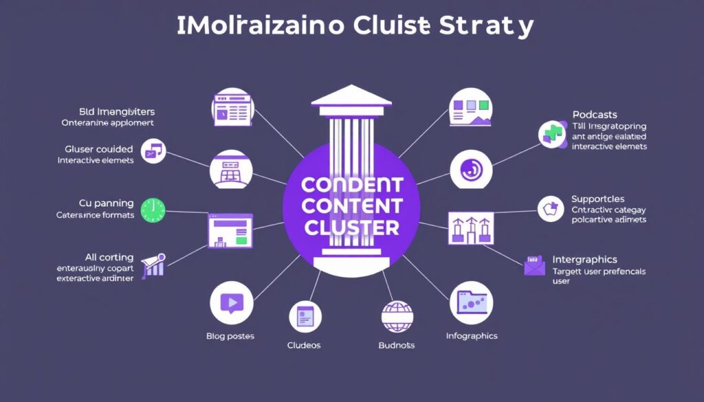 Multimedia content cluster showing connected content in different formats