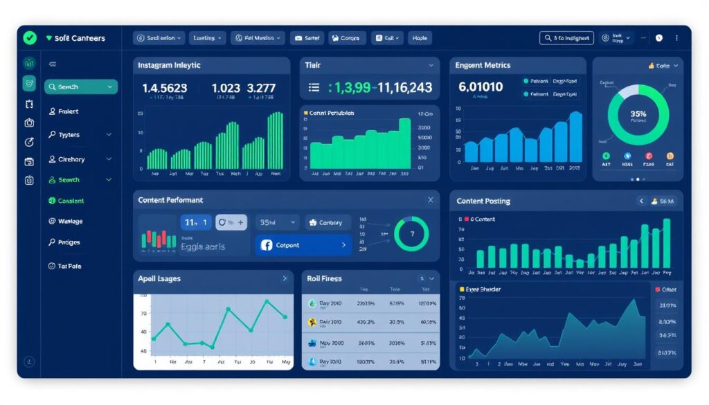 Social media marketing dashboard showing analytics for small business campaigns