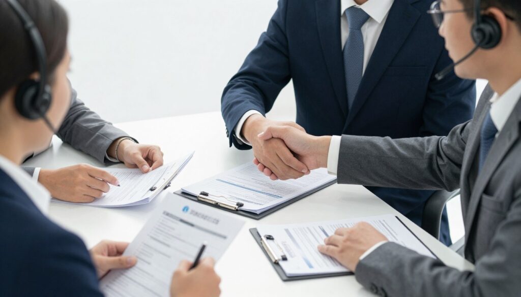 Business professionals making strategic decisions about call center services