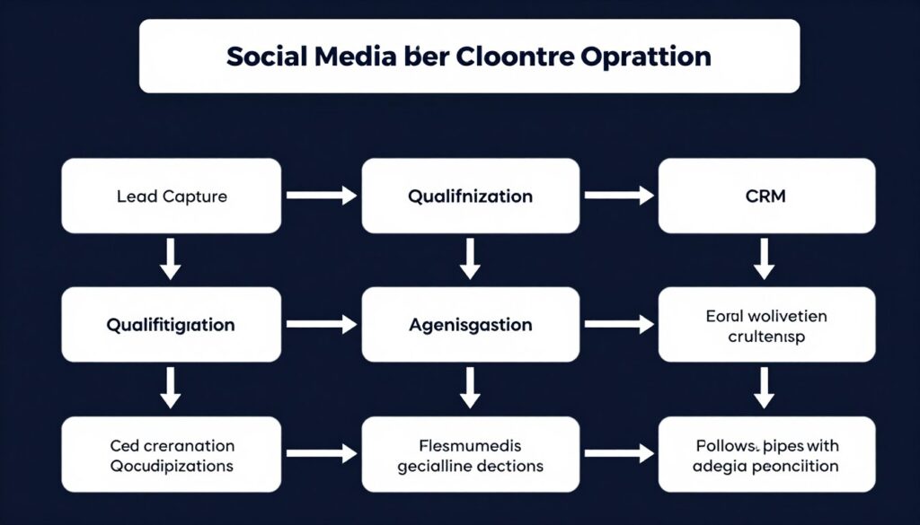 Workflow diagram showing social media lead integration into call center operations